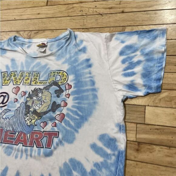 Vtg 2000 LOONEY TUNES Tazmanian Devil Wild Heart Taz Shirt Womens 26W/28W TieDye - Picture 13 of 16